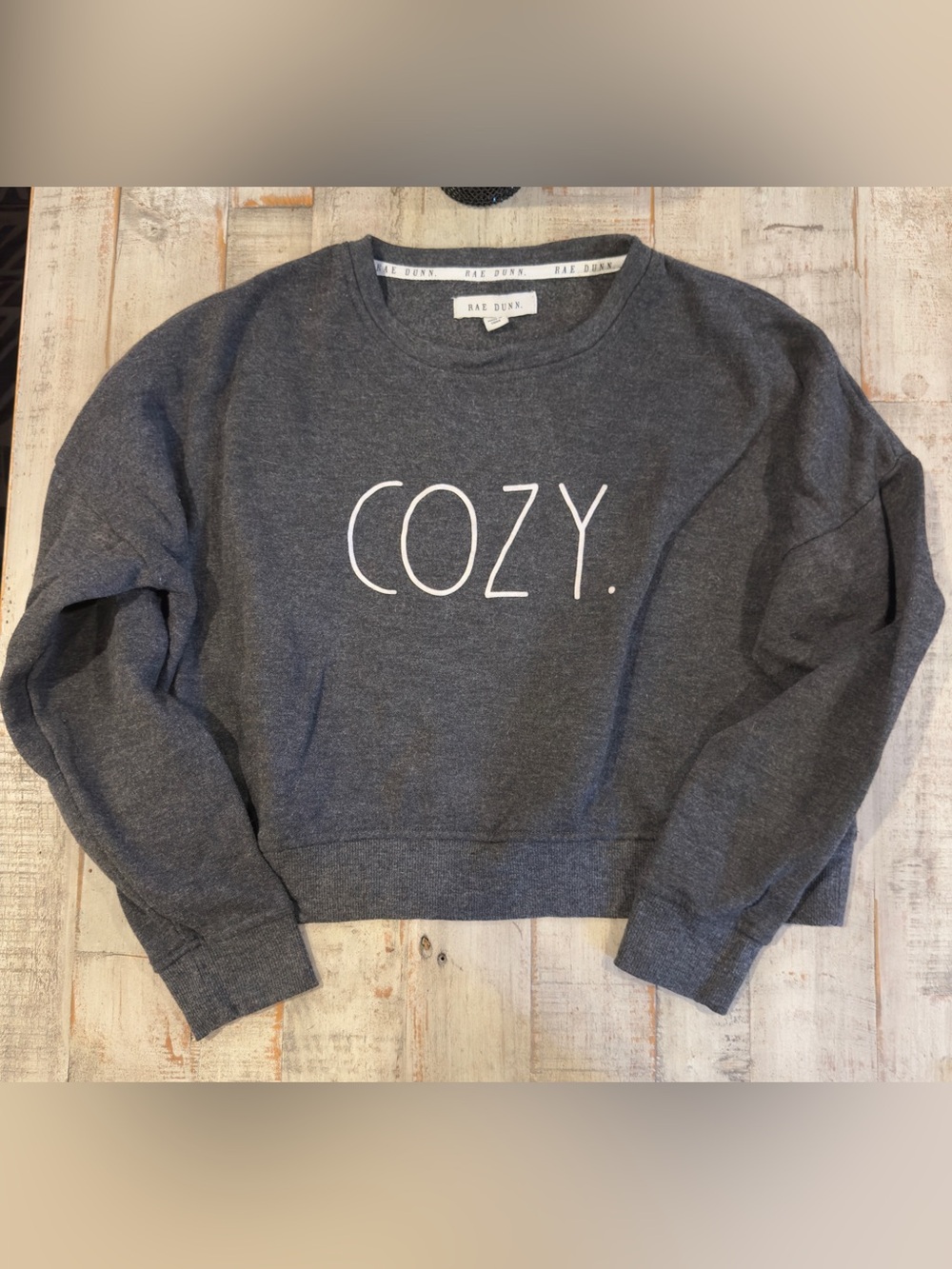 Rae Dunn Charcoal Cozy Crewneck cropped Sweatshirt